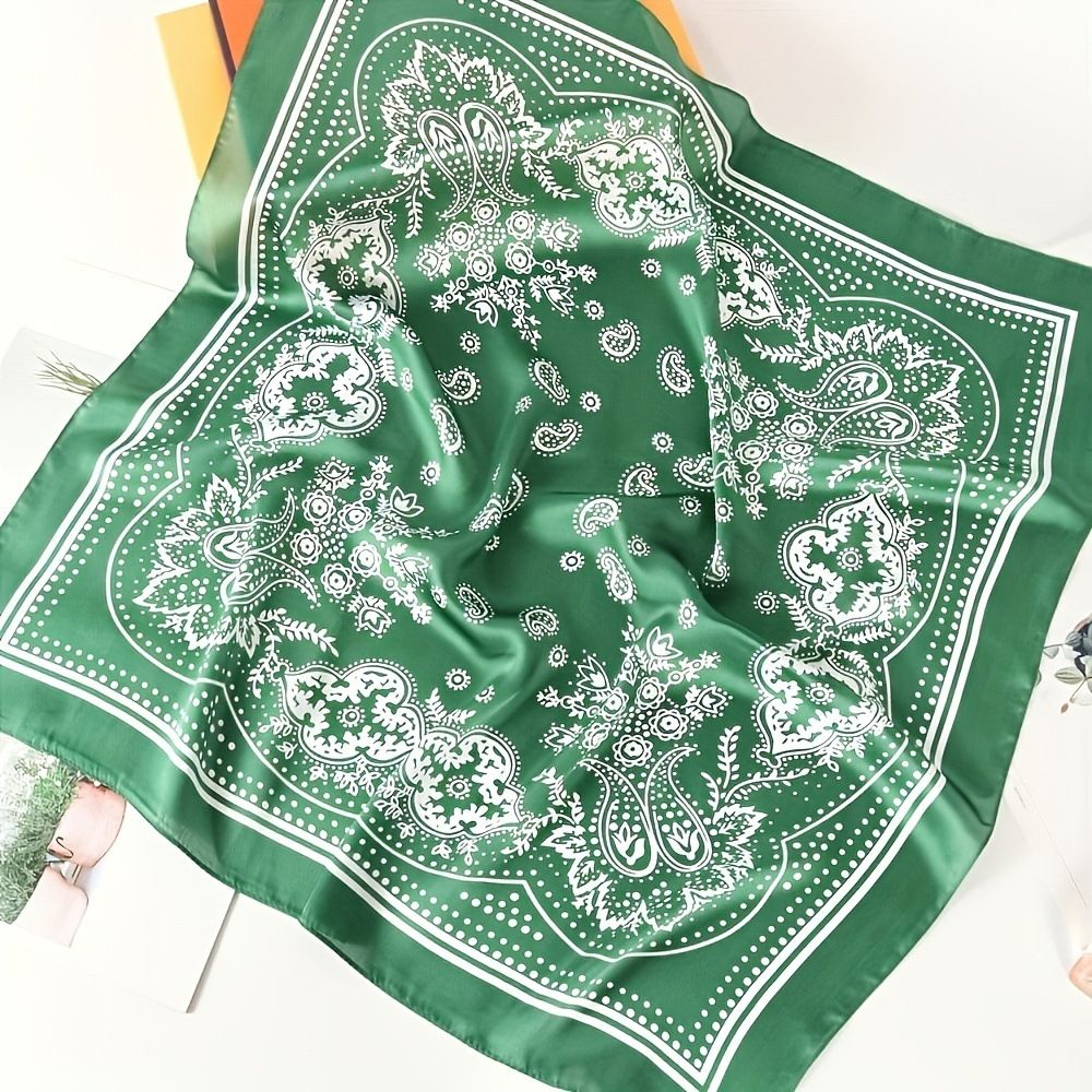 Coffee and white Women's 70cm Square Scarf - Bohemian Paisley & Vintage Print Collection - Lightweight Satin Feel, Versatile Neck Tie, Head Wrap, Bag Accent, Everyday Elegance, Gift Ready - Image 2