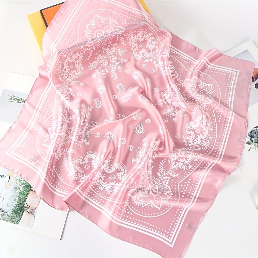 Coffee and white Women's 70cm Square Scarf - Bohemian Paisley & Vintage Print Collection - Lightweight Satin Feel, Versatile Neck Tie, Head Wrap, Bag Accent, Everyday Elegance, Gift Ready - Image 3
