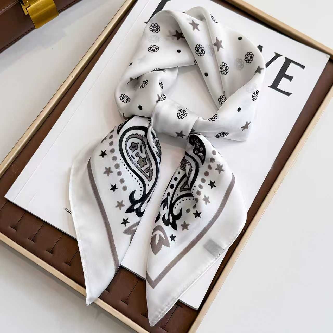 White Women's 70cm Square Scarf - Bohemian Paisley & Vintage Print Collection - Lightweight Satin Feel, Versatile Neck Tie, Head Wrap, Bag Accent, Everyday Elegance, Gift Ready - Image 1