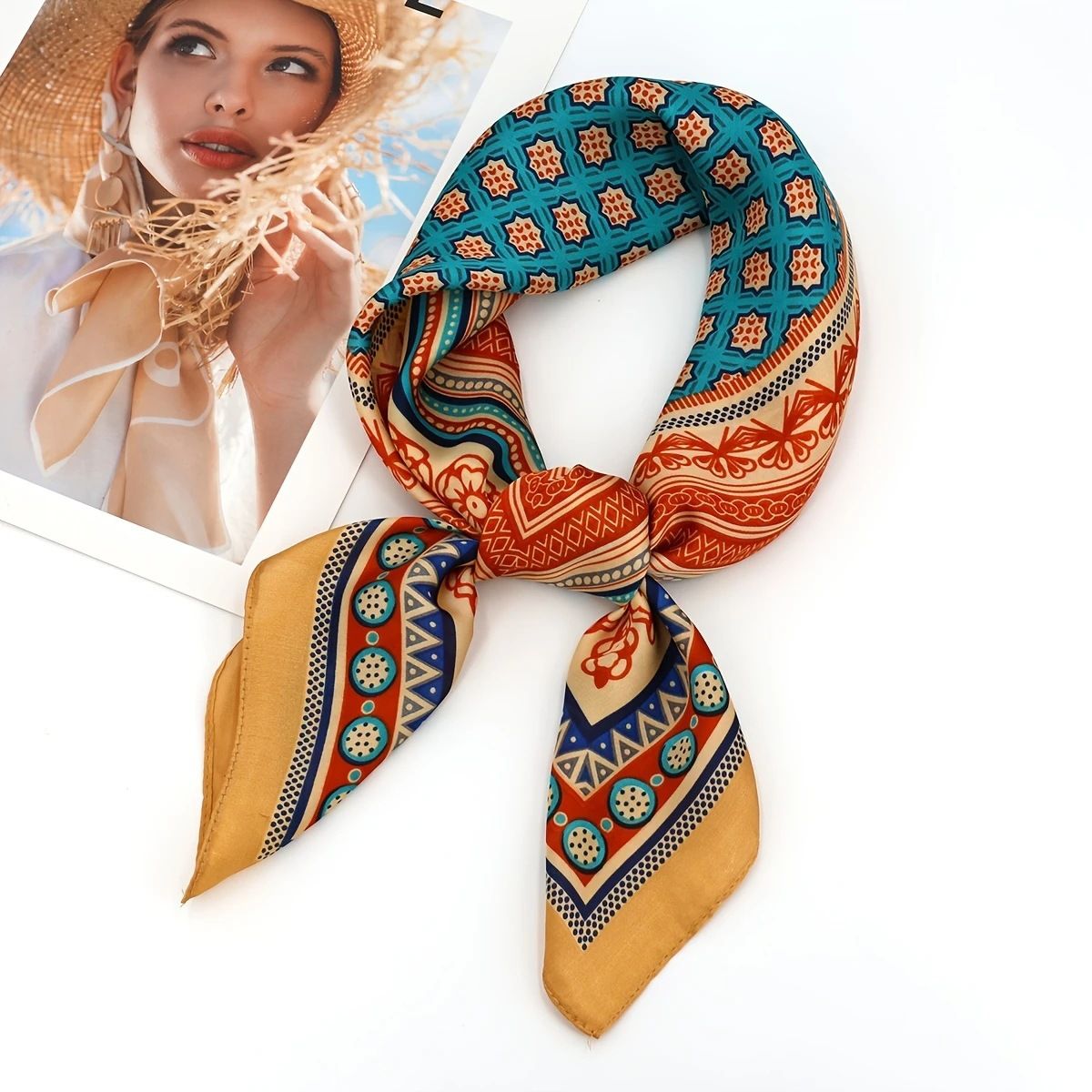 Bohemian Yellow Women's 70cm Square Scarf - Bohemian Paisley & Vintage Print Collection - Lightweight Satin Feel, Versatile Neck Tie, Head Wrap, Bag Accent, Everyday Elegance, Gift Ready - Image 1