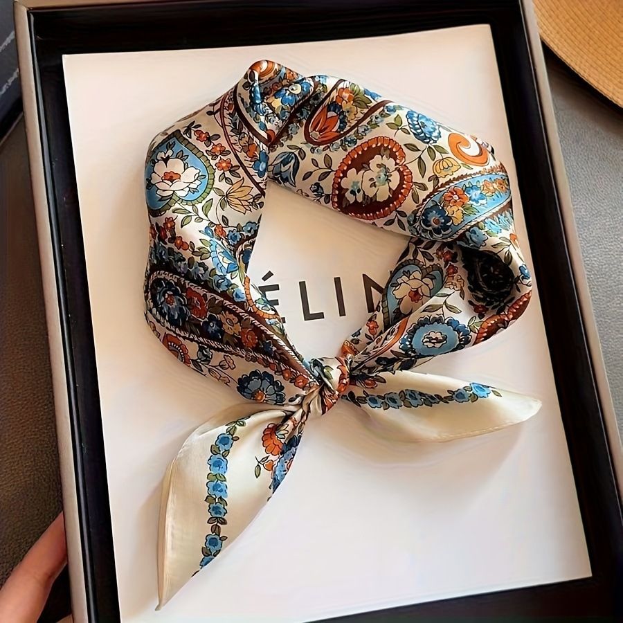 Bohemian White Women's 70cm Square Scarf - Bohemian Paisley & Vintage Print Collection - Lightweight Satin Feel, Versatile Neck Tie, Head Wrap, Bag Accent, Everyday Elegance, Gift Ready - Image 1