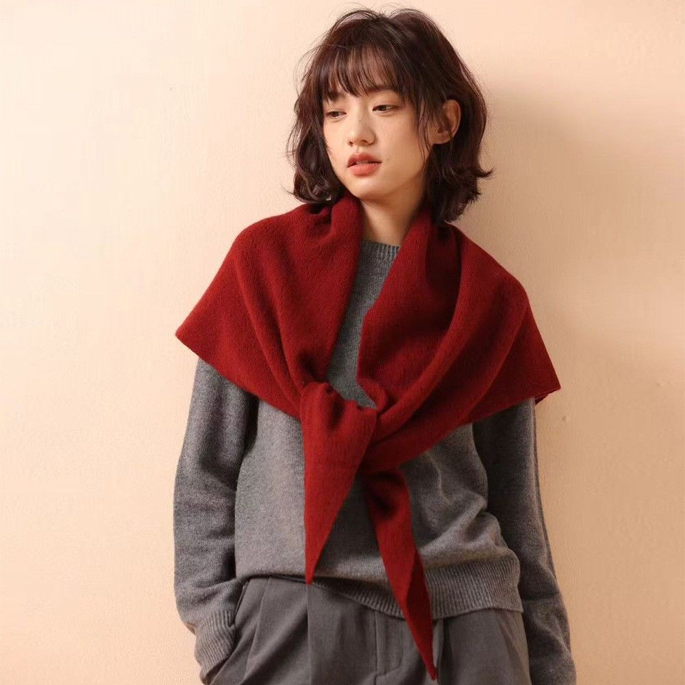 Black Women's Wool Blend Triangle Shawl - 70x180cm Knitted Winter Wrap - Warm Thick Solid Colour Poncho Scarf, Versatile Neck and Shoulder Cover, Everyday Elegance, Gift Ready - Image 3