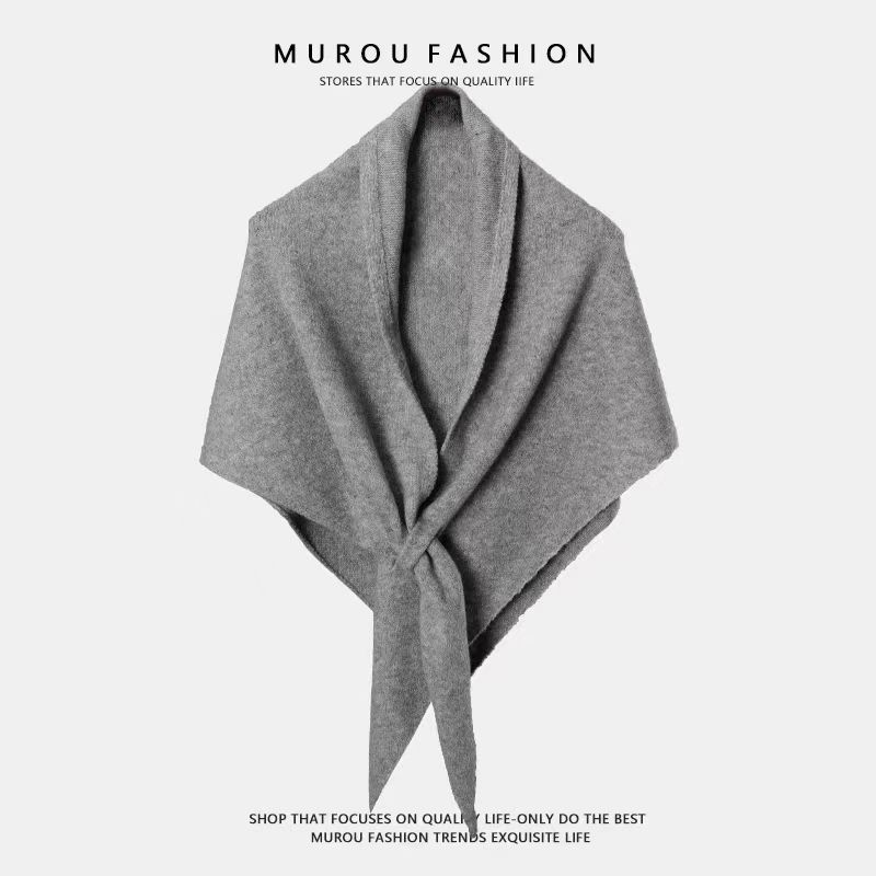 Light gray Women's Wool Blend Triangle Shawl - 70x180cm Knitted Winter Wrap - Warm Thick Solid Colour Poncho Scarf, Versatile Neck and Shoulder Cover, Everyday Elegance, Gift Ready - Image 1