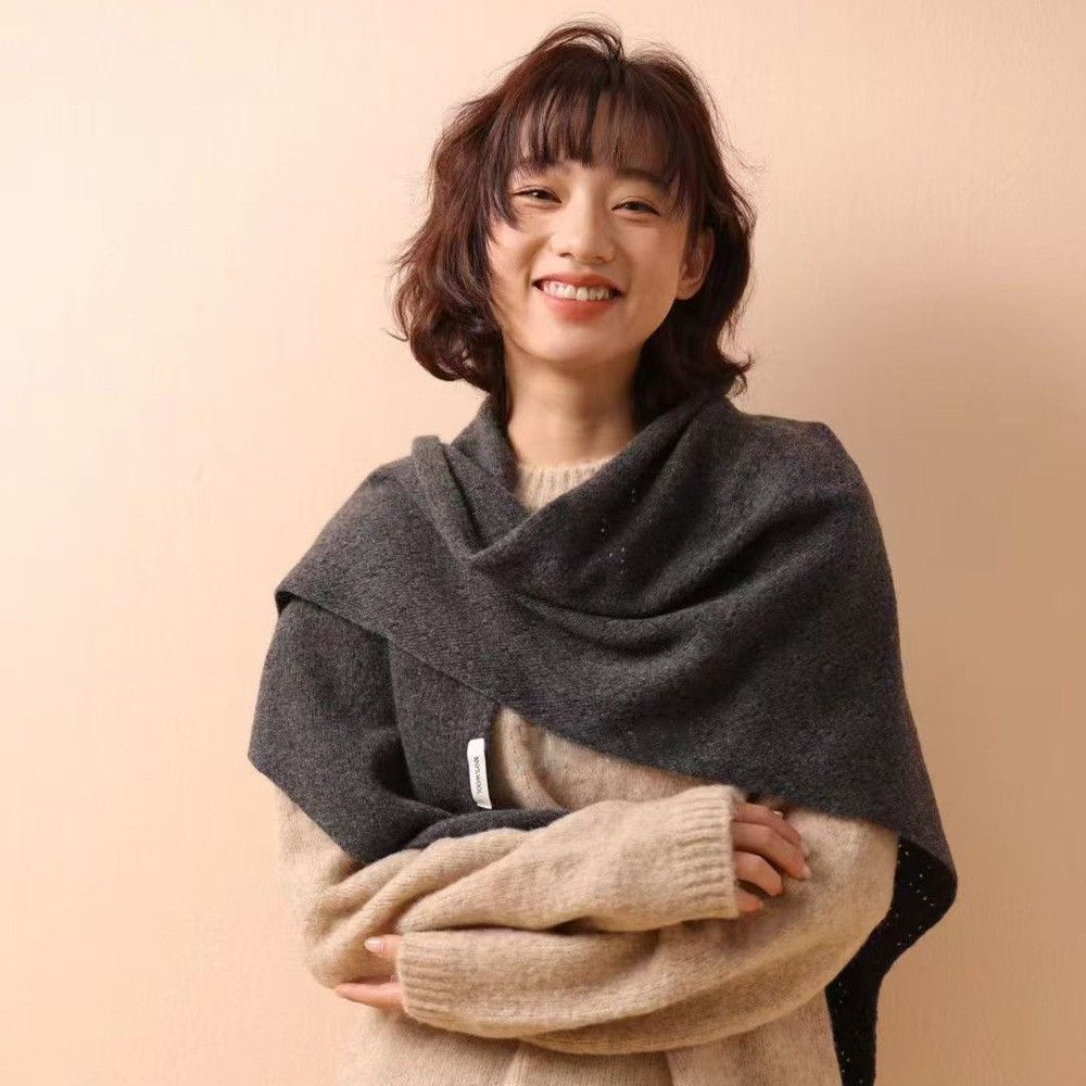 Light gray Women's Wool Blend Triangle Shawl - 70x180cm Knitted Winter Wrap - Warm Thick Solid Colour Poncho Scarf, Versatile Neck and Shoulder Cover, Everyday Elegance, Gift Ready - Image 2