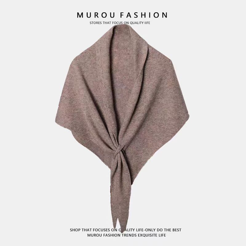 Oatmeal color Women's Wool Blend Triangle Shawl - 70x180cm Knitted Winter Wrap - Warm Thick Solid Colour Poncho Scarf, Versatile Neck and Shoulder Cover, Everyday Elegance, Gift Ready - Image 1