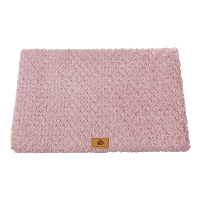 Pink S size Pet Dog Bed Mat - Plush Short Fur Cover with Wave Foam Padding - Washable Removable Cover, Non-Slip Base, Warm Winter Cushion for Dogs and Cats, Multiple Sizes - Image 1