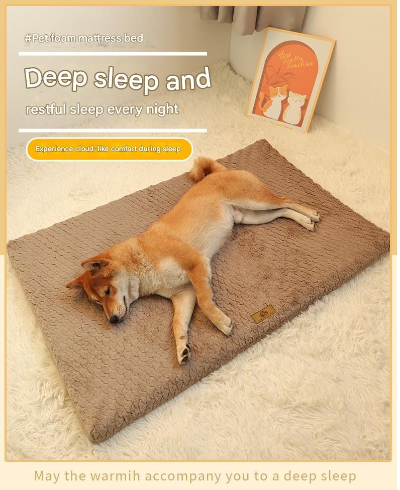 Pink L size Pet Dog Bed Mat - Plush Short Fur Cover with Wave Foam Padding - Washable Removable Cover, Non-Slip Base, Warm Winter Cushion for Dogs and Cats, Multiple Sizes - Image 2