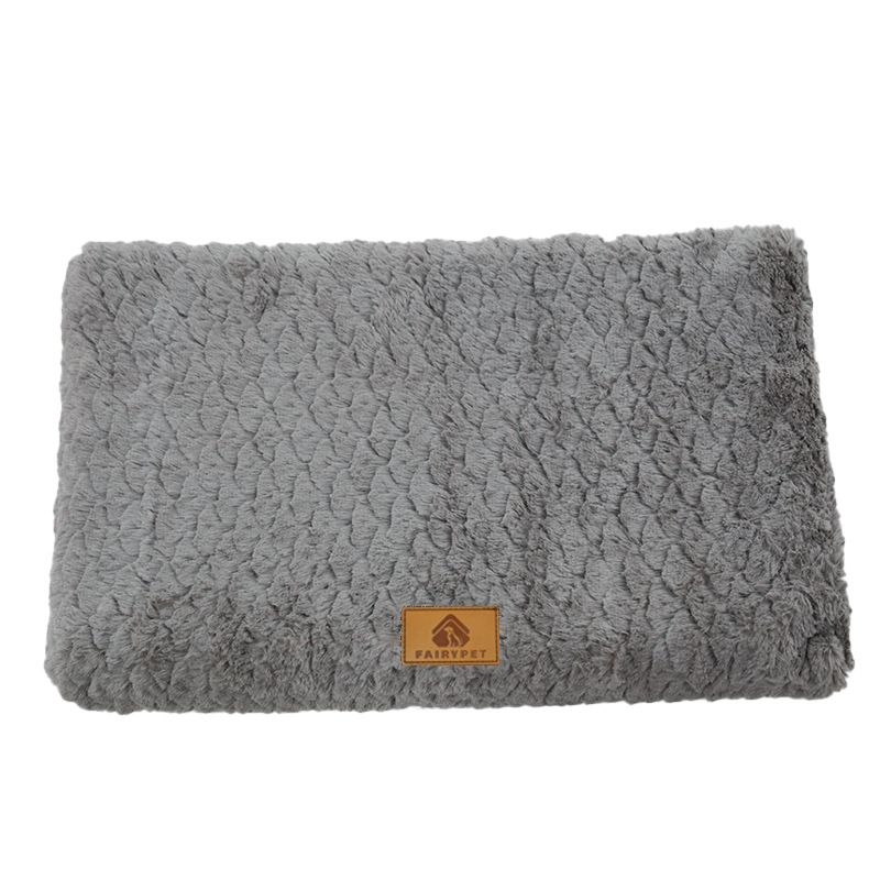 Grey XXL size Pet Dog Bed Mat - Plush Short Fur Cover with Wave Foam Padding - Washable Removable Cover, Non-Slip Base, Warm Winter Cushion for Dogs and Cats, Multiple Sizes - Image 1