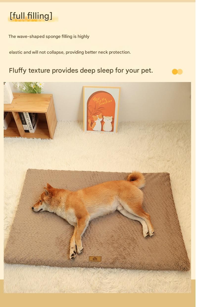 Coffee XL size Pet Dog Bed Mat - Plush Short Fur Cover with Wave Foam Padding - Washable Removable Cover, Non-Slip Base, Warm Winter Cushion for Dogs and Cats, Multiple Sizes - Image 5