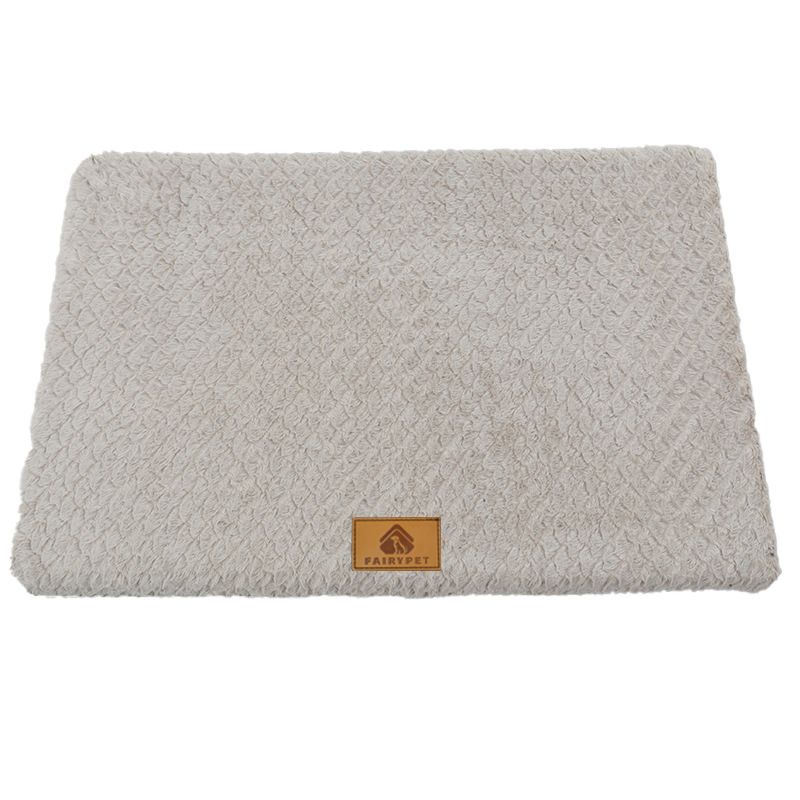 Silver-gray S size Pet Dog Bed Mat - Plush Short Fur Cover with Wave Foam Padding - Washable Removable Cover, Non-Slip Base, Warm Winter Cushion for Dogs and Cats, Multiple Sizes - Image 1