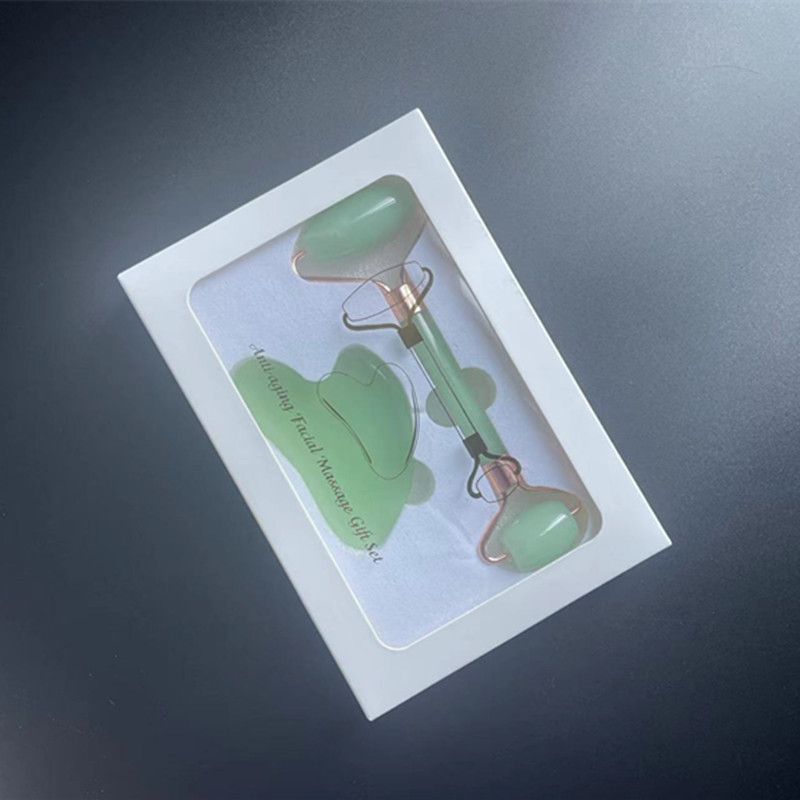 2-piece Green Natural   Gua Sha Facial Tool - Hand-Polished Stone Massage Board for Face and Neck, Cooling Skincare Ritual, Easy Daily Use, Gift Ready - Image 1