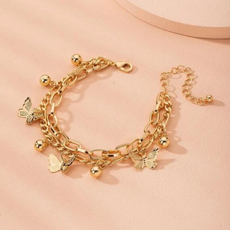 Aureate Butterfly Charm Layered Chain Bracelet - Gold and Silver Alloy Finish - Adjustable Double Strand Design, Lightweight Everyday Wear, Gift Ready，Gift Box Set - Image 2