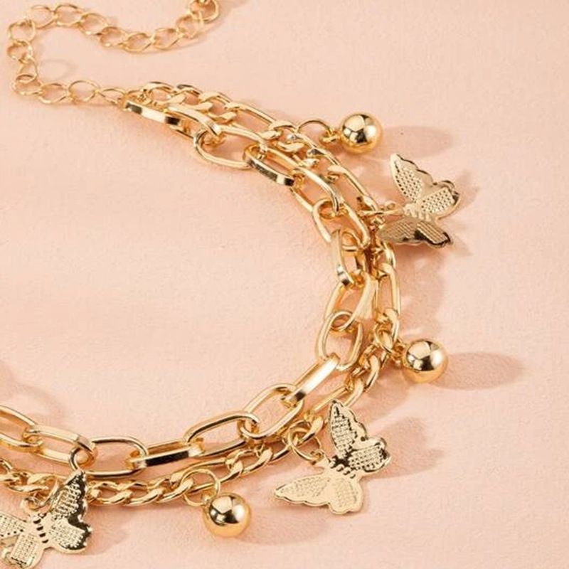 Aureate Butterfly Charm Layered Chain Bracelet - Gold and Silver Alloy Finish - Adjustable Double Strand Design, Lightweight Everyday Wear, Gift Ready，Gift Box Set - Image 3