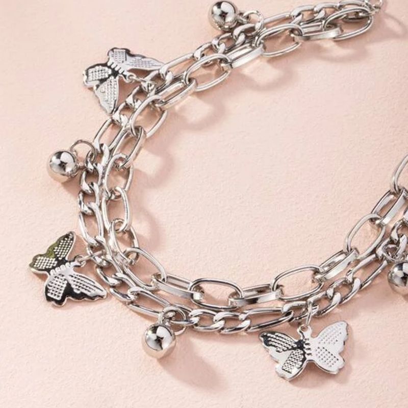 Aureate Butterfly Charm Layered Chain Bracelet - Gold and Silver Alloy Finish - Adjustable Double Strand Design, Lightweight Everyday Wear, Gift Ready，Gift Box Set - Image 5