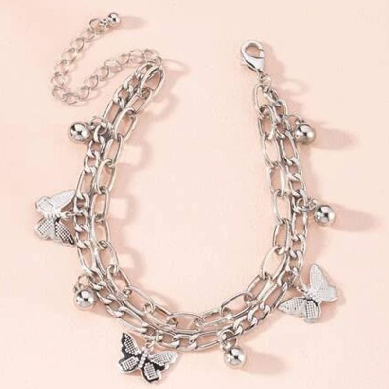 Silvery Butterfly Charm Layered Chain Bracelet - Gold and Silver Alloy Finish - Adjustable Double Strand Design, Lightweight Everyday Wear, Gift Ready，Gift Box Set - Image 3