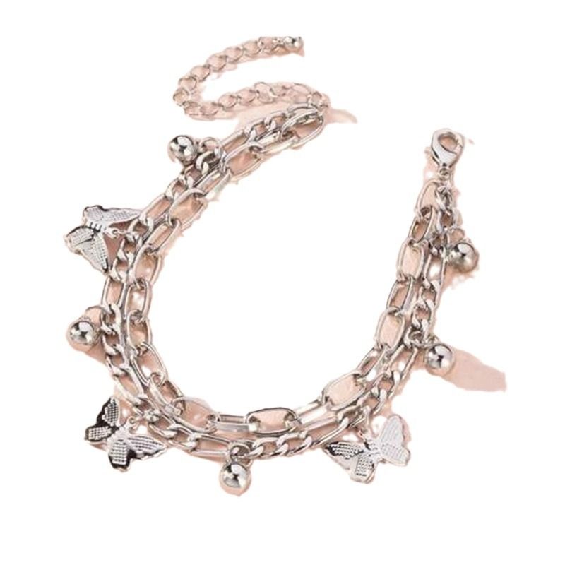 Silvery Butterfly Charm Layered Chain Bracelet - Gold and Silver Alloy Finish - Adjustable Double Strand Design, Lightweight Everyday Wear, Gift Ready，Gift Box Set - Image 4
