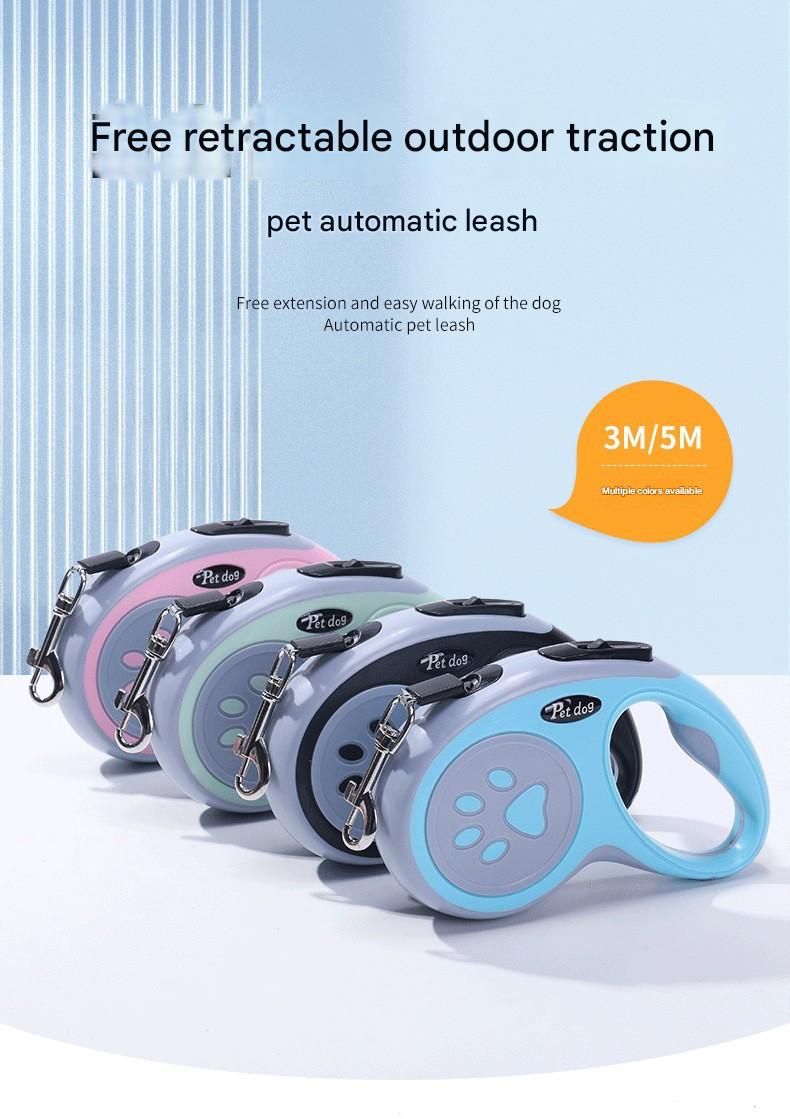 Pink Automatic Retractable Dog Leash -  5M Extendable Lead with One-Handed Brake Lock - ABS Casing, Ergonomic Grip, Tangle-Free Nylon Tape, Outdoor Walking Essential - Image 2