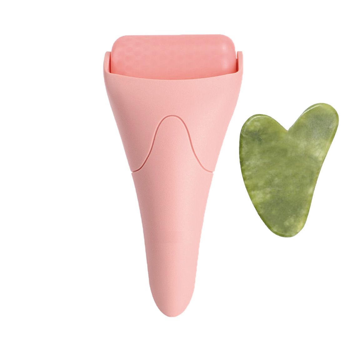 2-piece Pink Face Ice Roller with Gel Cooling Head and Gua Sha Board- Reusable PP and Gel Cold Massage Tool for De-Puffing, Soothing, and Refreshing Skin, Easy to Freeze, Comfortable Grip, Daily Skincare Essential - Image 1