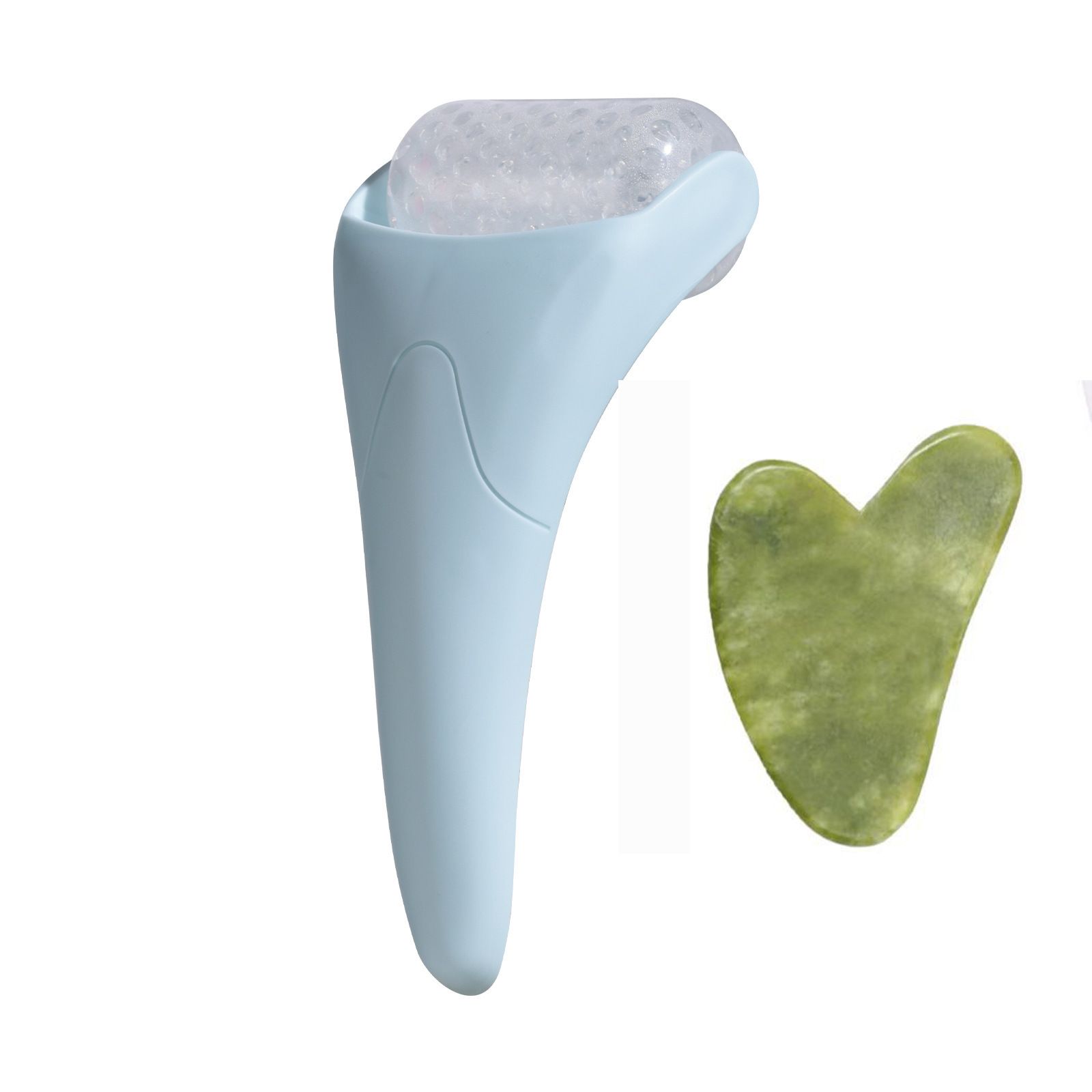 2-piece Light Blue Face Ice Roller with Gel Cooling Head and Gua Sha Board- Reusable PP and Gel Cold Massage Tool for De-Puffing, Soothing, and Refreshing Skin, Easy to Freeze, Comfortable Grip, Daily Skincare Essential - Image 1
