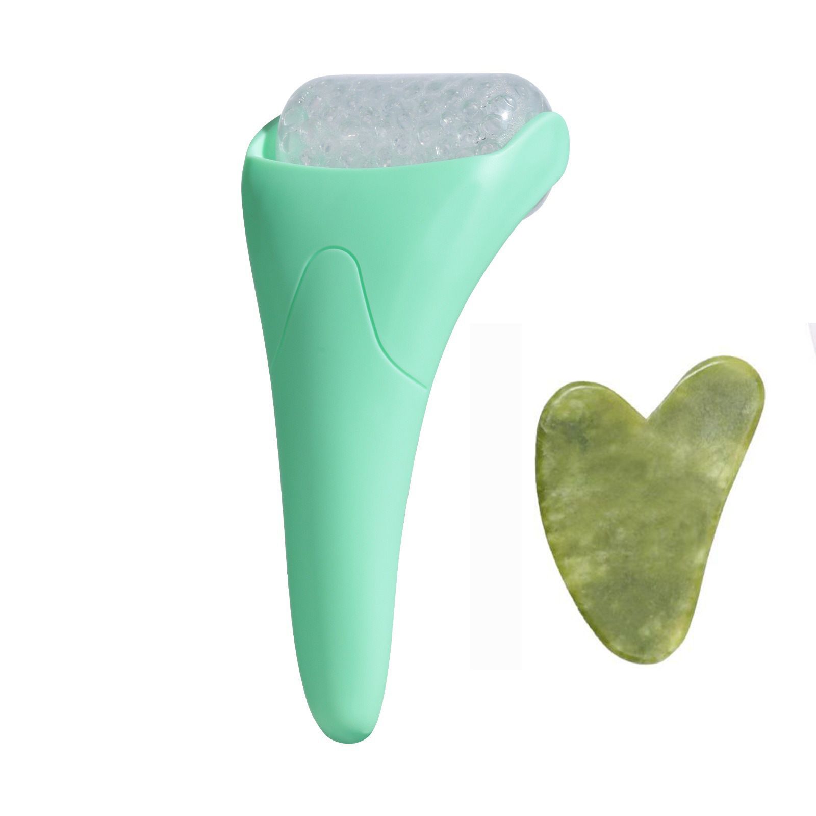 2-piece Green Face Ice Roller with Gel Cooling Head and Gua Sha Board- Reusable PP and Gel Cold Massage Tool for De-Puffing, Soothing, and Refreshing Skin, Easy to Freeze, Comfortable Grip, Daily Skincare Essential - Image 1