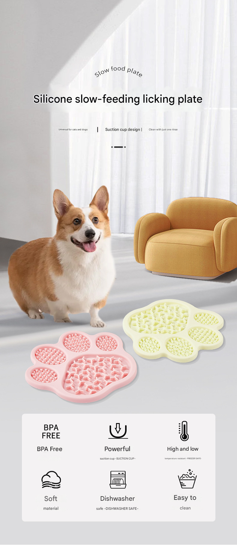 Brown Silicone Slow Feeder Lick Mat for Dogs and Cats - Paw Shaped Non Slip Pet Bowl with Suction Cups - BPA Free, Dishwasher Safe, Freezer Safe, Anxiety Relief, Easy Clean, 20x17cm - Pink, Brown, Yellow - Image 2