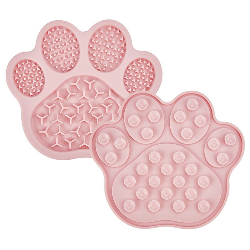 Pink Silicone Slow Feeder Lick Mat for Dogs and Cats - Paw Shaped Non Slip Pet Bowl with Suction Cups - BPA Free, Dishwasher Safe, Freezer Safe, Anxiety Relief, Easy Clean, 20x17cm - Pink, Brown, Yellow - Image 1