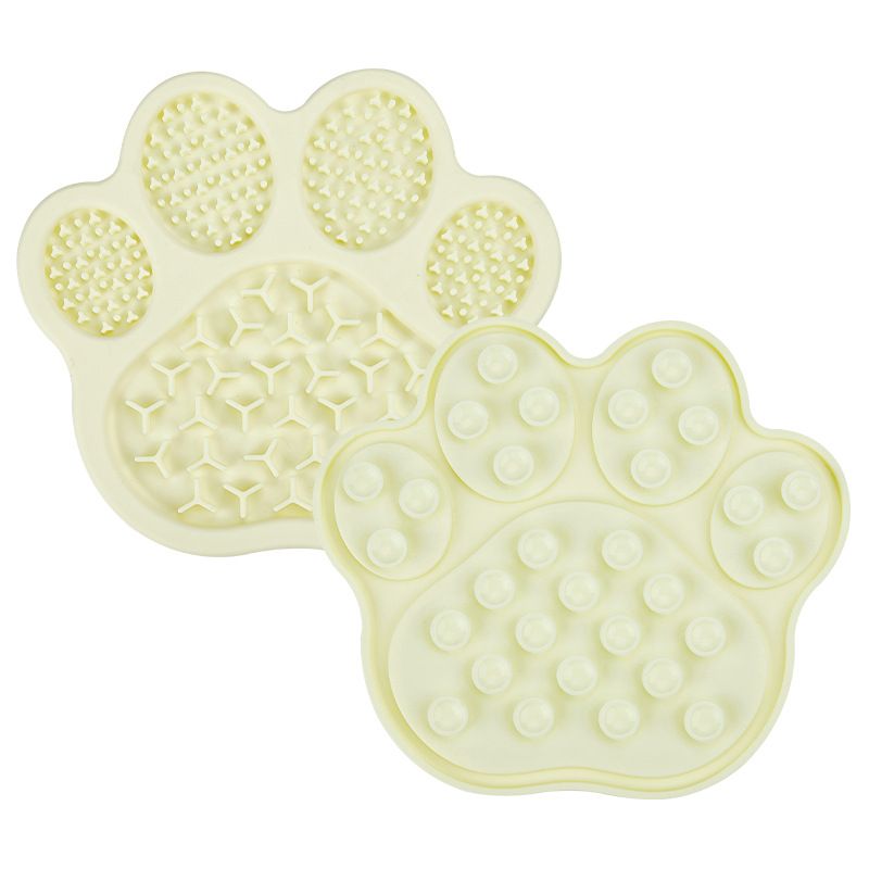 Light Yellow Silicone Slow Feeder Lick Mat for Dogs and Cats - Paw Shaped Non Slip Pet Bowl with Suction Cups - BPA Free, Dishwasher Safe, Freezer Safe, Anxiety Relief, Easy Clean, 20x17cm - Pink, Brown, Yellow - Image 1