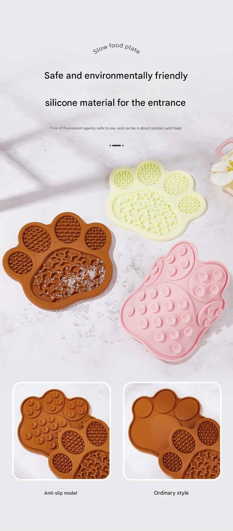 Light Yellow Silicone Slow Feeder Lick Mat for Dogs and Cats - Paw Shaped Non Slip Pet Bowl with Suction Cups - BPA Free, Dishwasher Safe, Freezer Safe, Anxiety Relief, Easy Clean, 20x17cm - Pink, Brown, Yellow - Image 4