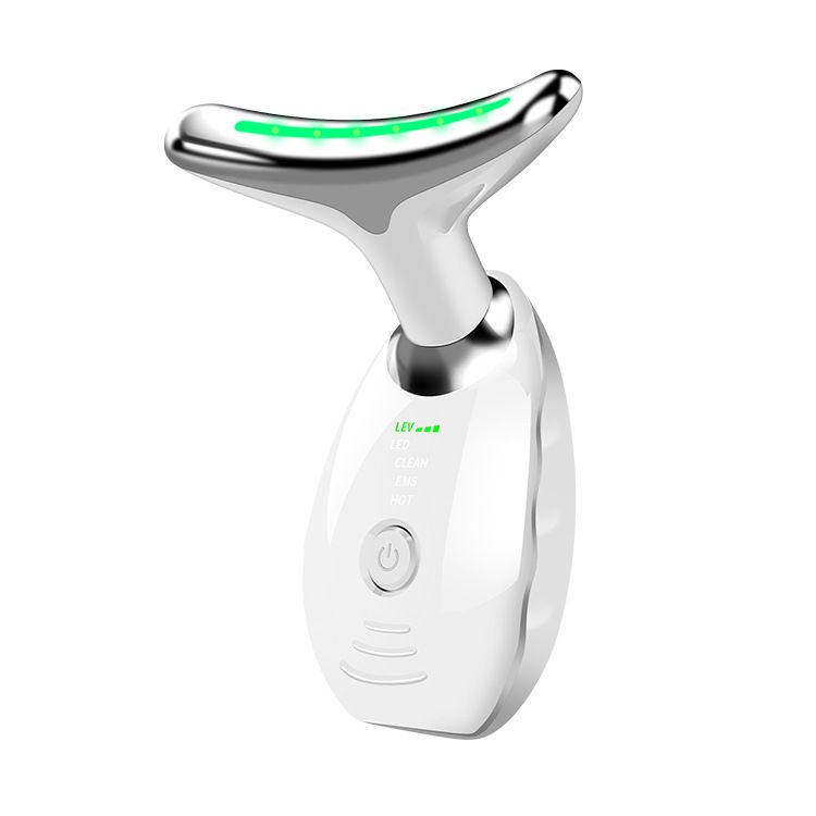 White Neck and Face Massager - 3 Colour Light Therapy, EMS Microcurrent, Vibration & Heat - Rechargeable Anti-Ageing Device for Wrinkles, Neck Lines, Jawline & Skin Tightening - Portable Home Beauty Tool - Image 1