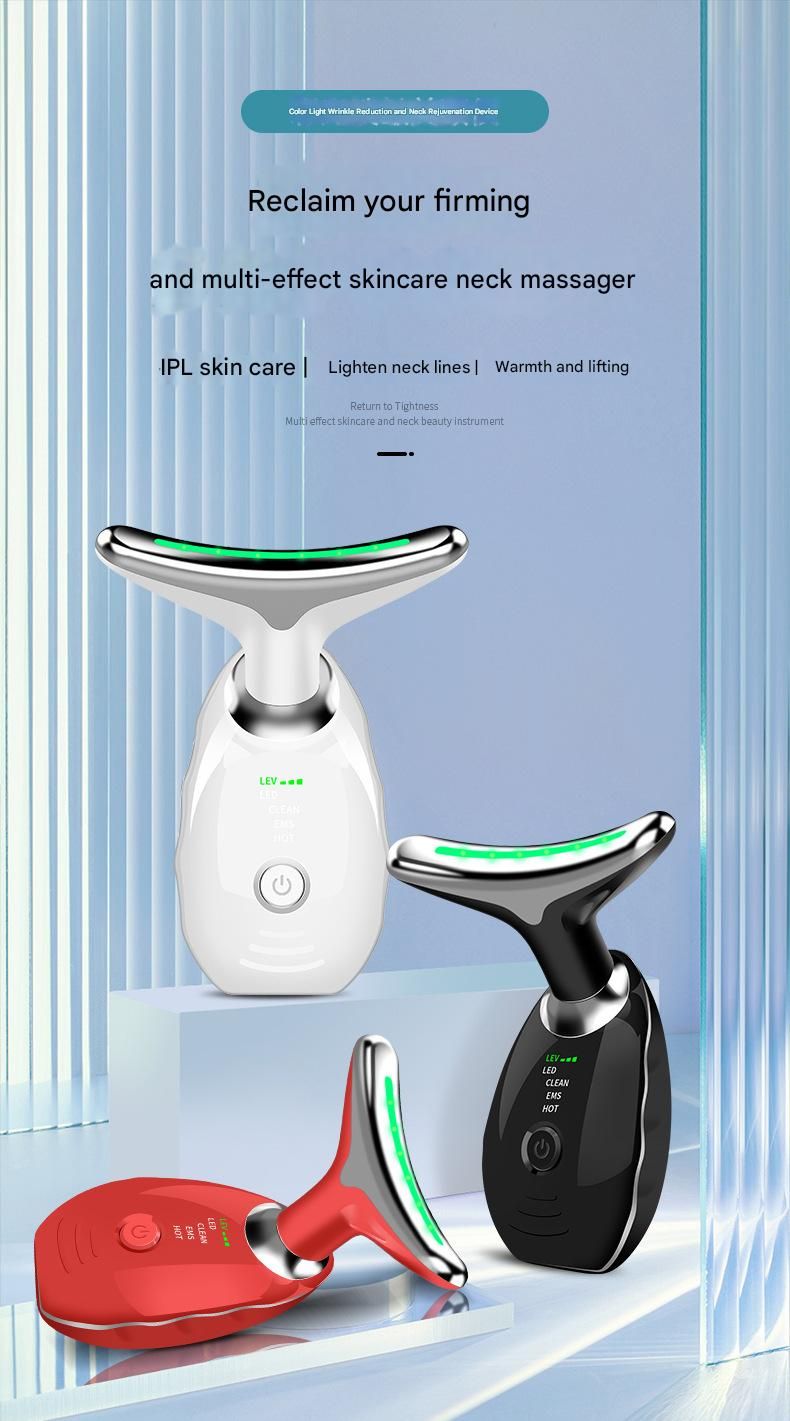 White Neck and Face Massager - 3 Colour Light Therapy, EMS Microcurrent, Vibration & Heat - Rechargeable Anti-Ageing Device for Wrinkles, Neck Lines, Jawline & Skin Tightening - Portable Home Beauty Tool - Image 2