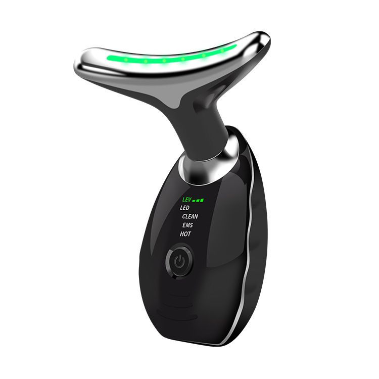 Black Neck and Face Massager - 3 Colour Light Therapy, EMS Microcurrent, Vibration & Heat - Rechargeable Anti-Ageing Device for Wrinkles, Neck Lines, Jawline & Skin Tightening - Portable Home Beauty Tool - Image 1
