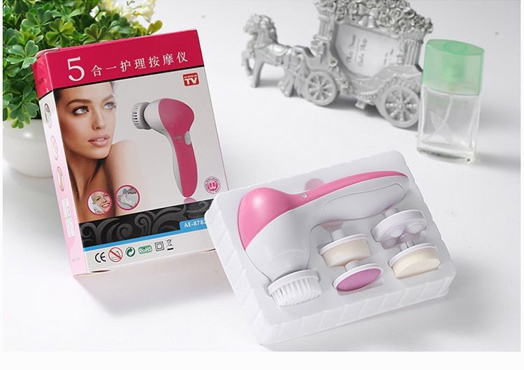 Pink 5-in-1 Electric Facial Cleansing Brush - Rotating Face Scrubber with 5 Interchangeable Heads for Deep Pore Cleaning, Exfoliating & Massaging - Battery Operated (2 x AA, Not Included) - Image 4