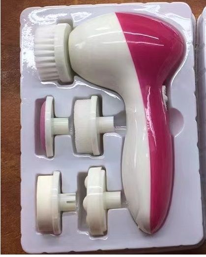 Pink 5-in-1 Electric Facial Cleansing Brush - Rotating Face Scrubber with 5 Interchangeable Heads for Deep Pore Cleaning, Exfoliating & Massaging - Battery Operated (2 x AA, Not Included) - Image 5