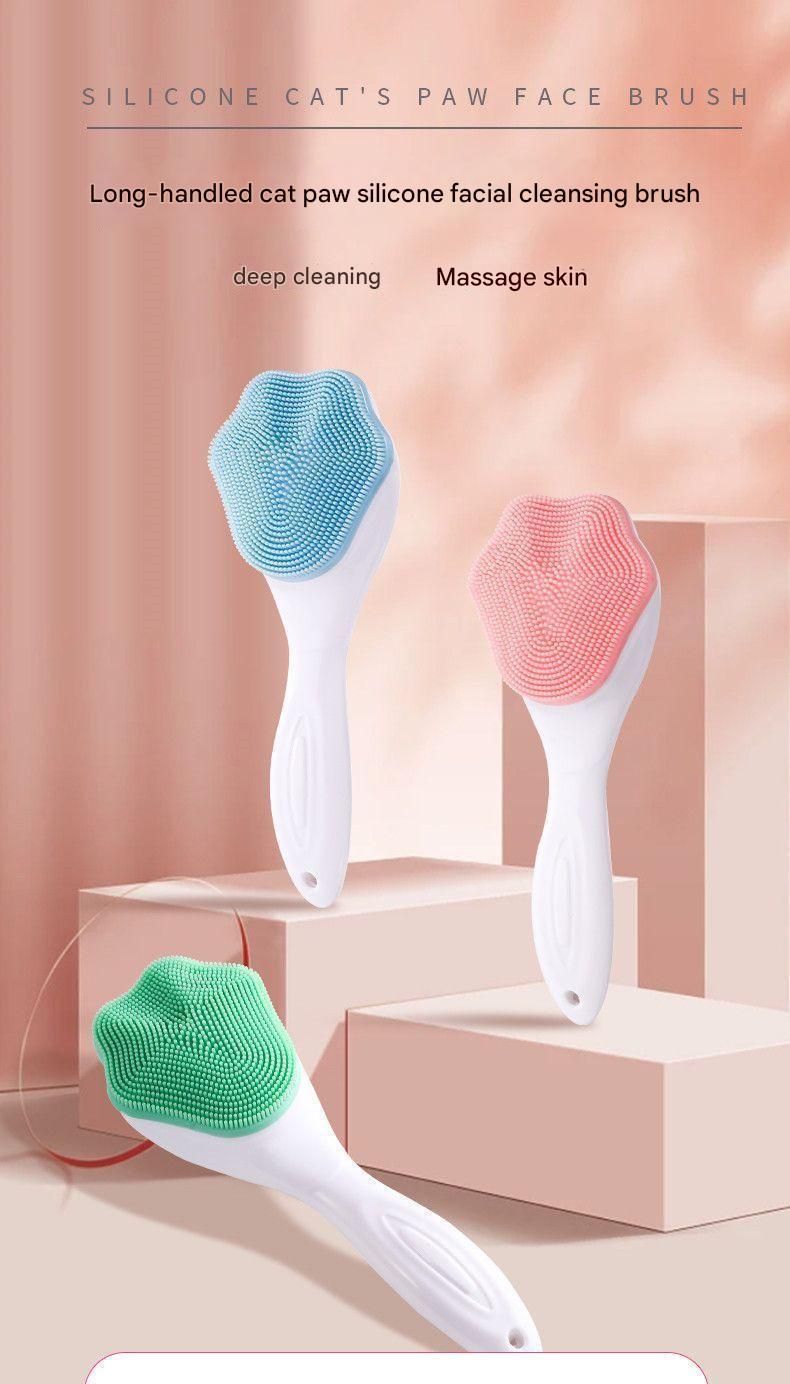 Blue Silicone Cat Paw Face Brush - Long Handle Manual Facial Cleanser for Deep Pore Cleaning, Exfoliating & Massaging - Soft Bristles for Blackhead Removal, Gentle on Skin, Travel Friendly - Image 2