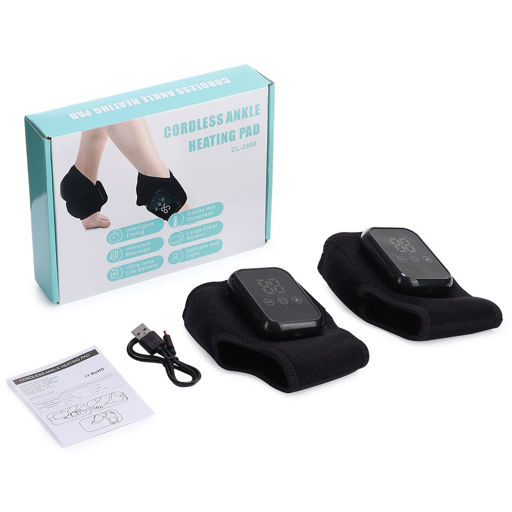 Black 2-piece Wireless Electric Ankle Massager with Heat and Vibration - 3 Heating Levels, 3 Vibration Modes, 15 Min Timer, 2000mAh Rechargeable Battery - Cordless Foot and Ankle Pain Relief Wrap for Men and Women - Image 1