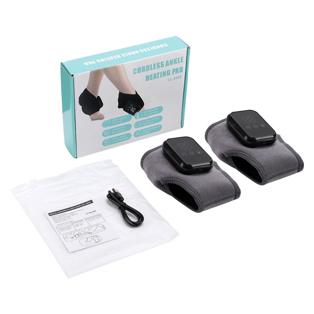 Grey 2-piece Wireless Electric Ankle Massager with Heat and Vibration - 3 Heating Levels, 3 Vibration Modes, 15 Min Timer, 2000mAh Rechargeable Battery - Cordless Foot and Ankle Pain Relief Wrap for Men and Women - Image 1