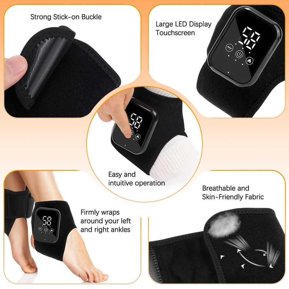 Grey 2-piece Wireless Electric Ankle Massager with Heat and Vibration - 3 Heating Levels, 3 Vibration Modes, 15 Min Timer, 2000mAh Rechargeable Battery - Cordless Foot and Ankle Pain Relief Wrap for Men and Women - Image 4