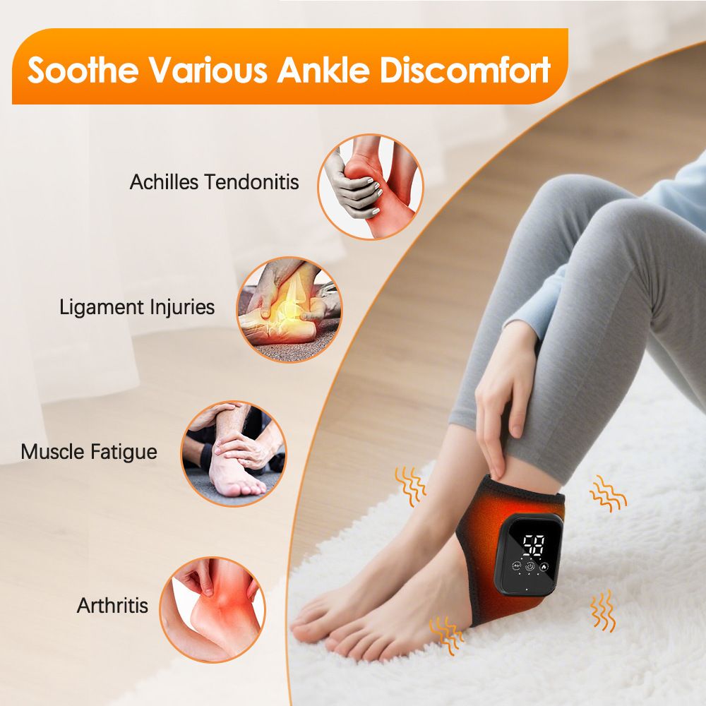 Grey 2-piece Wireless Electric Ankle Massager with Heat and Vibration - 3 Heating Levels, 3 Vibration Modes, 15 Min Timer, 2000mAh Rechargeable Battery - Cordless Foot and Ankle Pain Relief Wrap for Men and Women - Image 6