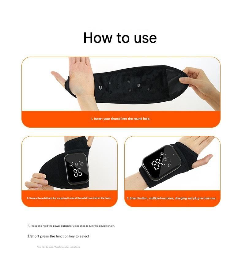 Black 2-piece Electric Heating Wrist Massager with Vibration and Hot Compress - 3 Heat Levels, 3 Vibration Modes, 15 Min Auto Shutoff, Rechargeable - Cordless Wrist Pain Relief Wrap for Office, Sports Recovery, and Daily Care - Image 7