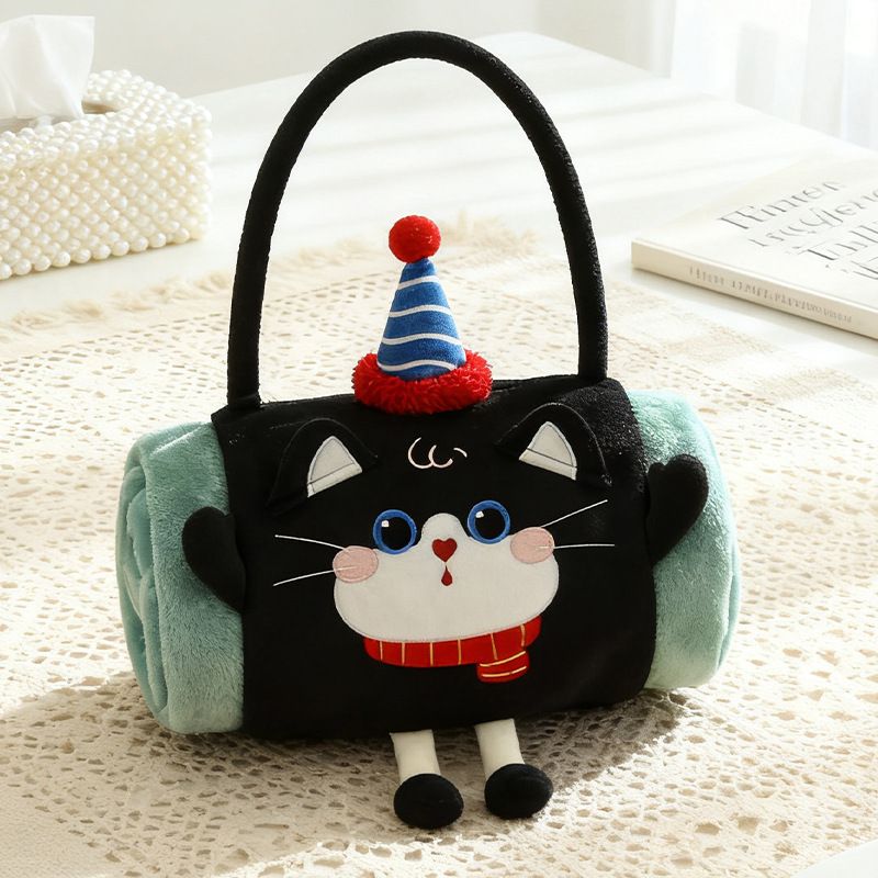 Black Cat 80*100cm Cartoon Hand-Carry Roll-Up Blanket - Plush Flannel Nap Blanket with Pillow Function, Portable Office & Travel Throw for Home, Car, and Sofa Use - Soft, Machine Washable, Multi-Scene Use - Image 1