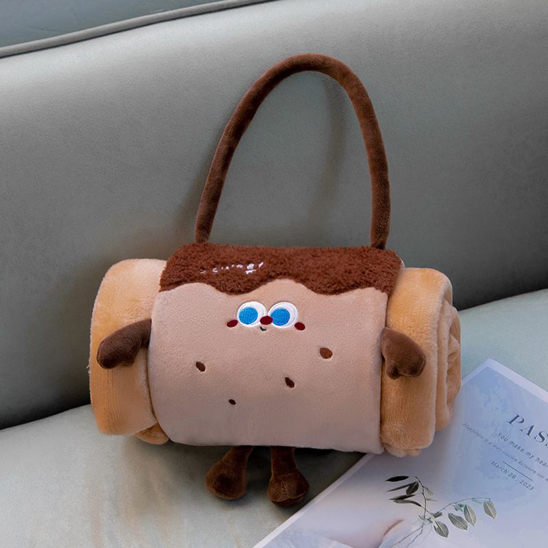 Brown 100*170cm Cartoon Hand-Carry Roll-Up Blanket - Plush Flannel Nap Blanket with Pillow Function, Portable Office & Travel Throw for Home, Car, and Sofa Use - Soft, Machine Washable, Multi-Scene Use - Image 1
