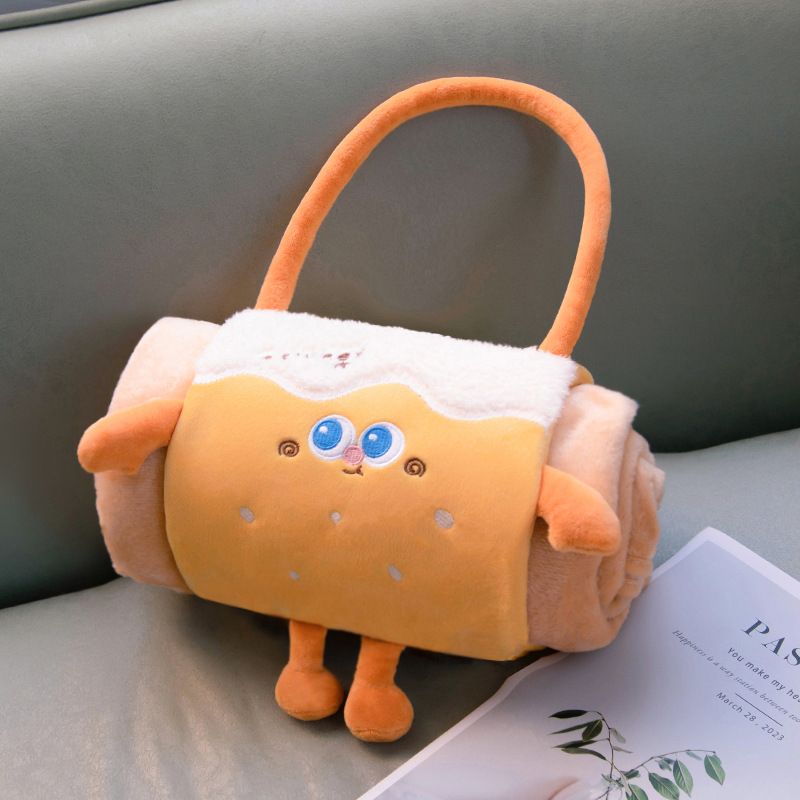 Orange 80*100cm Cartoon Hand-Carry Roll-Up Blanket - Plush Flannel Nap Blanket with Pillow Function, Portable Office & Travel Throw for Home, Car, and Sofa Use - Soft, Machine Washable, Multi-Scene Use - Image 1