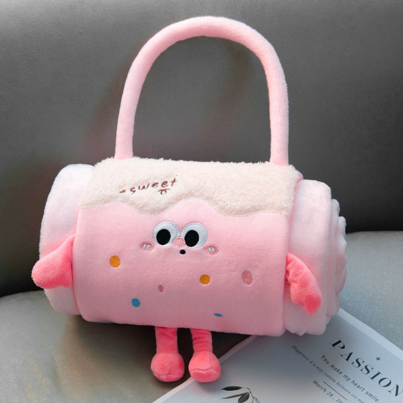 Pink 80*100cm Cartoon Hand-Carry Roll-Up Blanket - Plush Flannel Nap Blanket with Pillow Function, Portable Office & Travel Throw for Home, Car, and Sofa Use - Soft, Machine Washable, Multi-Scene Use - Image 1