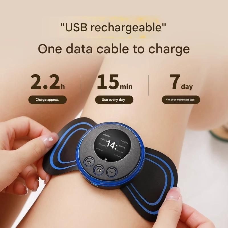 7-pack  Black and Blue Mini  Massage Patch - Portable Smart Neck & Shoulder Massager with 8 Modes, 19 Intensity Levels, USB Rechargeable, PU & PET Material for Muscle Relief - Image 2