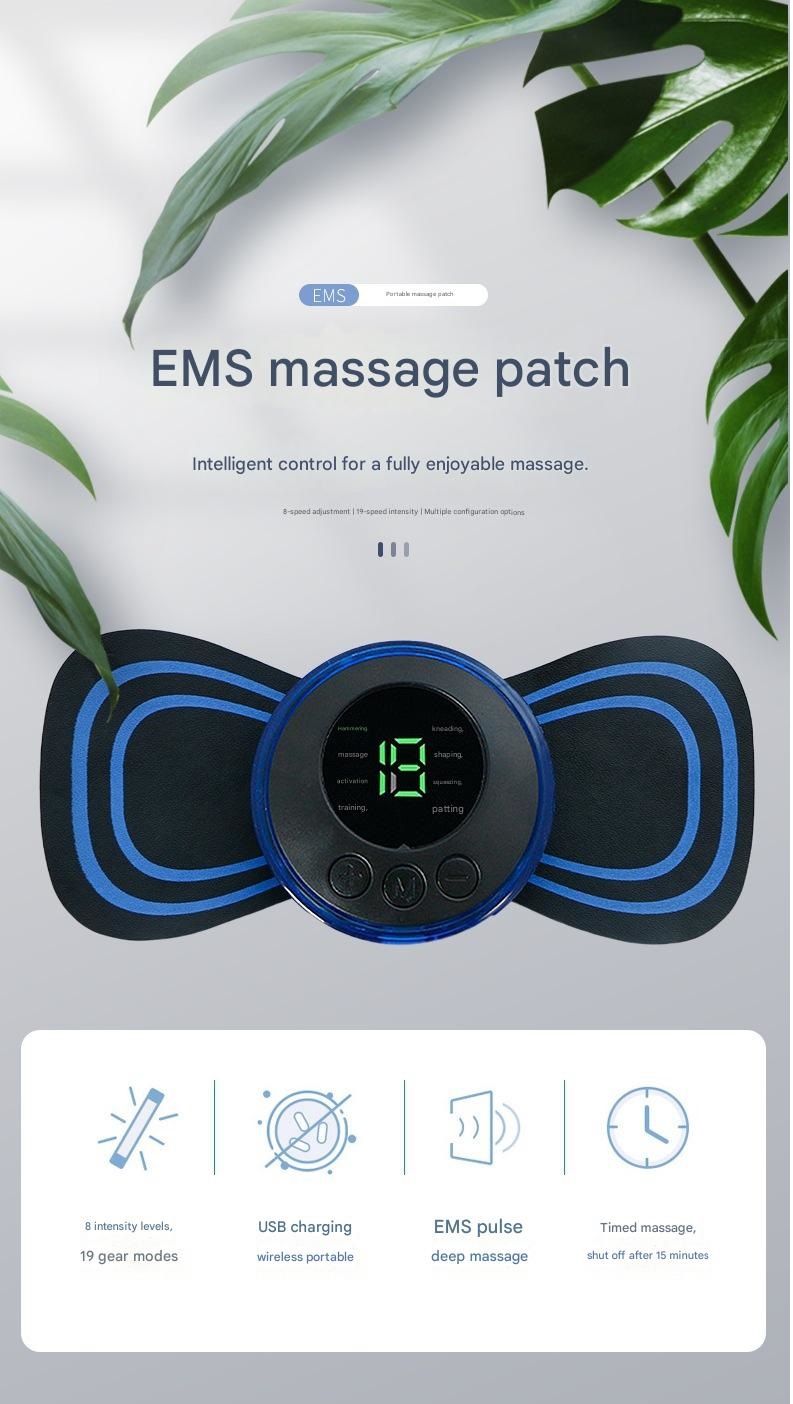 7-pack  Black and Blue Mini  Massage Patch - Portable Smart Neck & Shoulder Massager with 8 Modes, 19 Intensity Levels, USB Rechargeable, PU & PET Material for Muscle Relief - Image 3