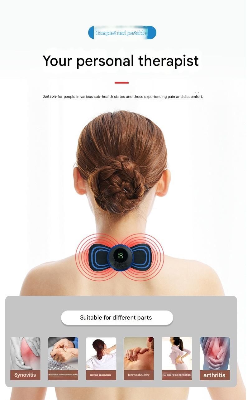7-pack  Black and Blue Mini  Massage Patch - Portable Smart Neck & Shoulder Massager with 8 Modes, 19 Intensity Levels, USB Rechargeable, PU & PET Material for Muscle Relief - Image 5