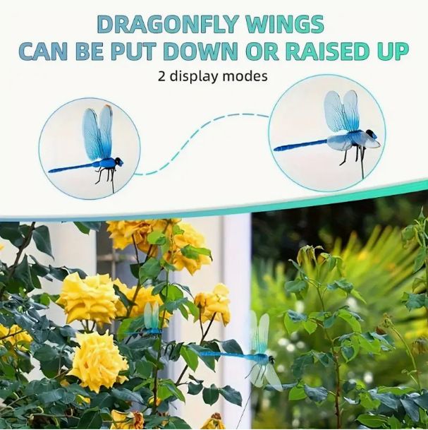 6-piece Blue and Red and Green 3D Dragonfly Clip  - Adjustable Wings, Multi-Colour PVC Garden Decor for Outdoor Camping, Fishing & Home Use - Image 2