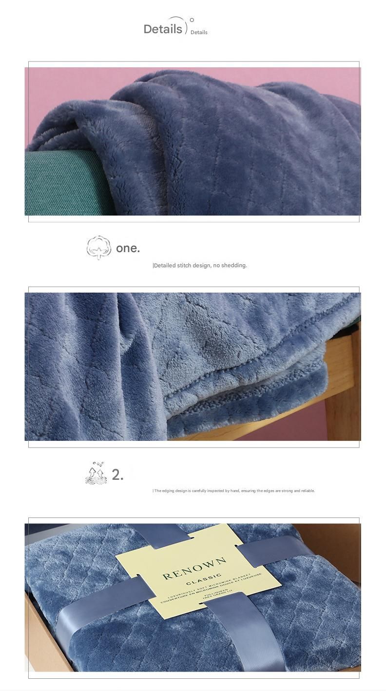 Blue 130*150cm Flannel Fleece Blanket - Quilted Diamond Pattern, Soft & Warm Polyester Throw for Office Nap, Sofa, Travel & Bed Use - Image 5