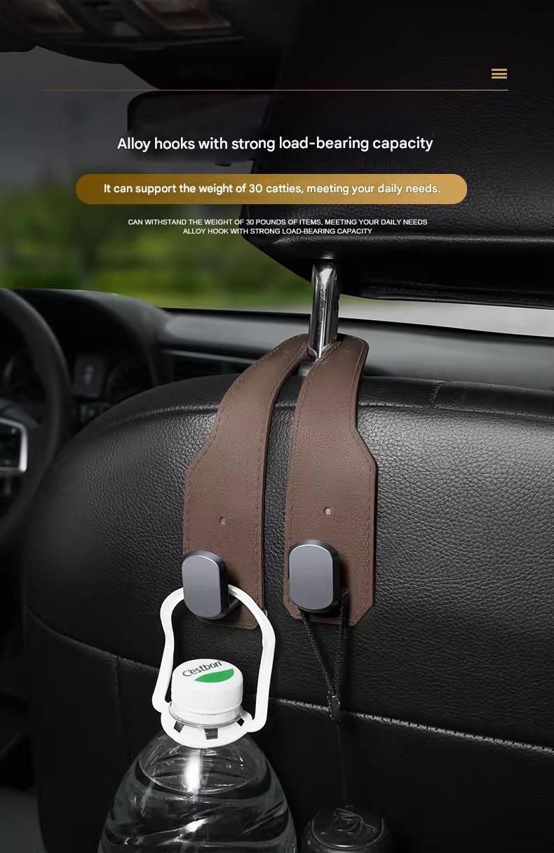 2-piece Black and Grey Alloy Dual-Hook Car Seat Back Hanger — Foldable, Faux-Suede Headrest Hook; The ideal companion for hanging handbags and shopping bags, also doubles as a mobile phone holder - Image 4