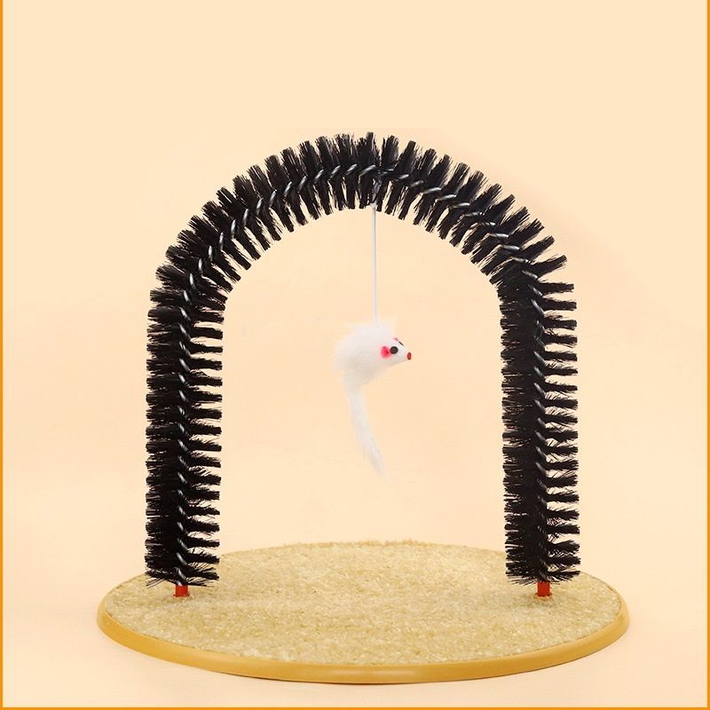 Arched Cat Grooming Brush - Self-Massage Cat Scratcher Arch with Hanging Mouse Toy - Durable PVC Bristles, Plush Base, Non-Slip Design - Interactive Cat Toy for Itch Relief and Play - Image 1